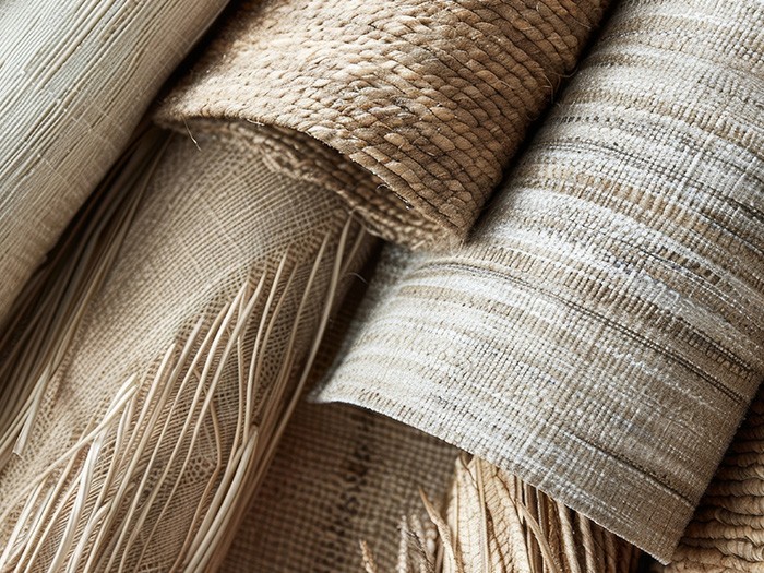 Rolls of woven fabric material.